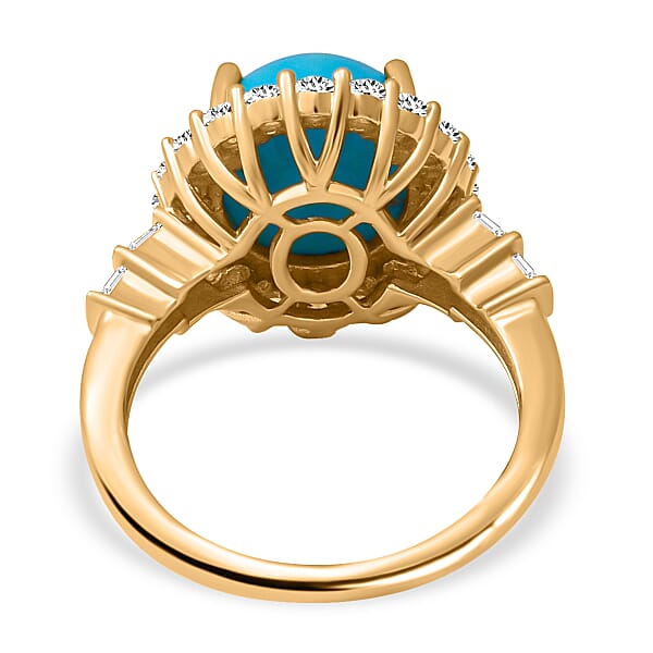 Luxoro AAA Sleeping Beauty Turquoise And White Zircon 5.65 Ctw Halo Ring In 10K Yellow Gold