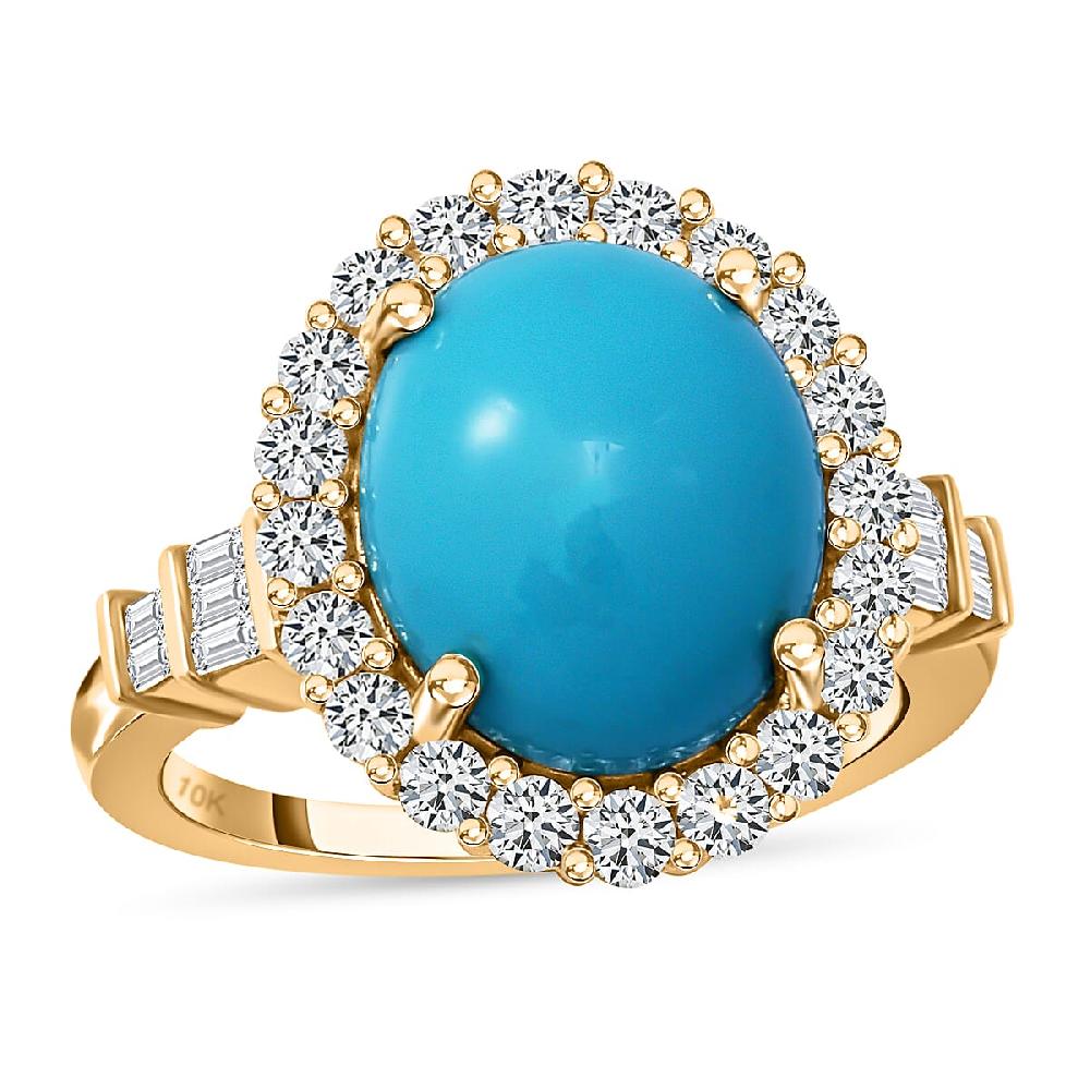 Luxoro AAA Sleeping Beauty Turquoise and White Zircon 5.65 ctw Halo Ring in 10K Yellow Gold