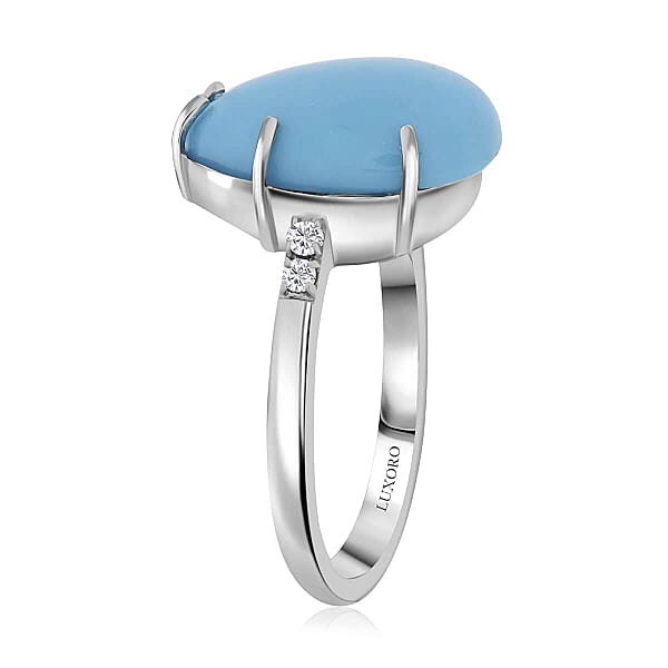 Luxoro AAA Sleeping Beauty Turquoise Diamond Ring In 10K White Gold 4.50 Ctw