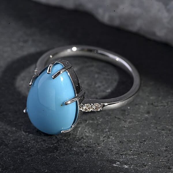 Luxoro AAA Sleeping Beauty Turquoise Diamond Ring In 10K White Gold 4.50 Ctw