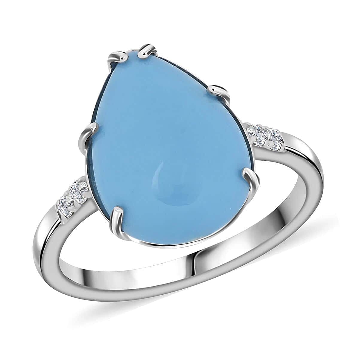 Luxoro AAA Sleeping Beauty Turquoise Diamond Ring in 10K White Gold 4.50 ctw