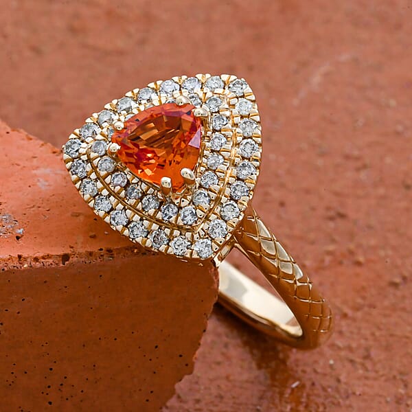 Luxoro AAA Songea Sapphire And G-H I2 Diamond 1.50 Ctw Double Halo Ring In 14K Yellow Gold 5.25 Grams