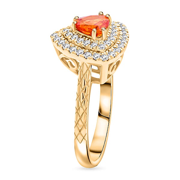 Luxoro AAA Songea Sapphire And G-H I2 Diamond 1.50 Ctw Double Halo Ring In 14K Yellow Gold 5.25 Grams