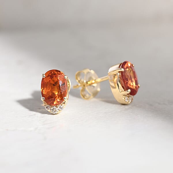 Luxoro AAA Songea Sapphire And I2 Diamond 2.20 Ctw Stud Earrings In 10K Yellow Gold