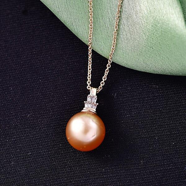Luxoro AAA South Sea Golden Cultured Pearl And Diamond I2 Signature Pendant Necklace In 10K Yellow Gold 20 Inches