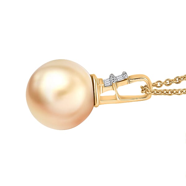 Luxoro AAA South Sea Golden Cultured Pearl And Diamond I2 Signature Pendant Necklace In 10K Yellow Gold 20 Inches