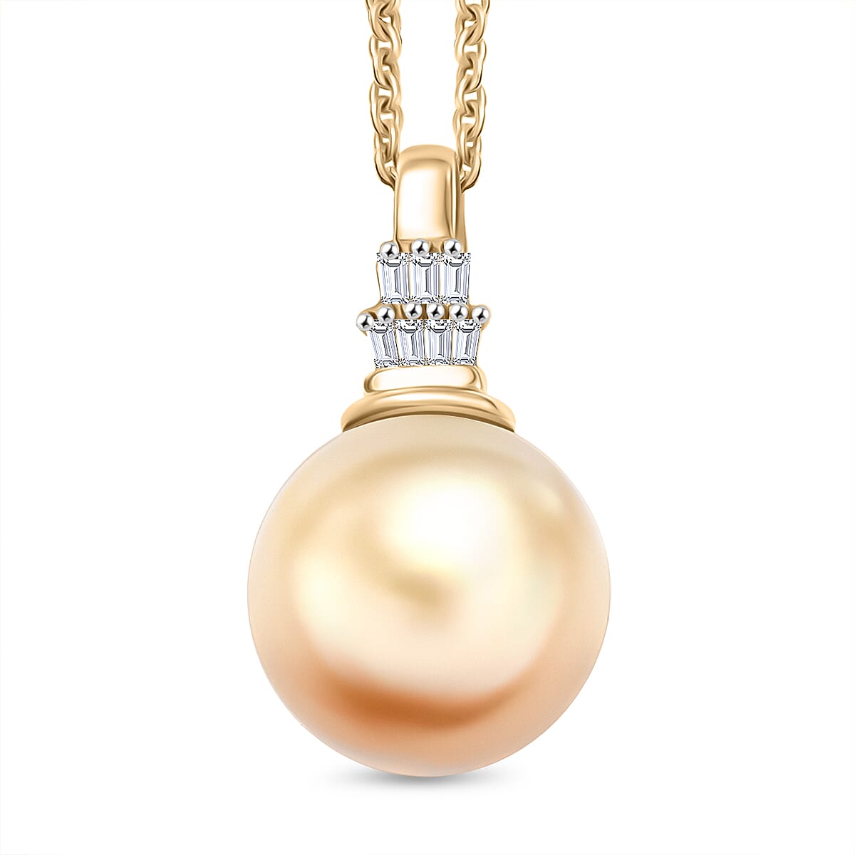 Luxoro AAA South Sea Golden Cultured Pearl and Diamond I2 Signature Pendant Necklace in 10K Yellow Gold 20 Inches