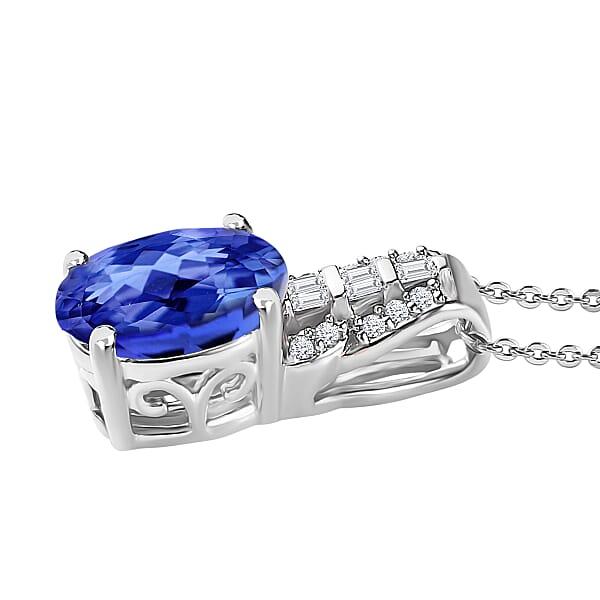 Luxoro AAA Tanzanite And Diamond 1.48 Ctw Pendant Necklace In 14K White Gold 20 Inches (Del. In 10-12 Days)