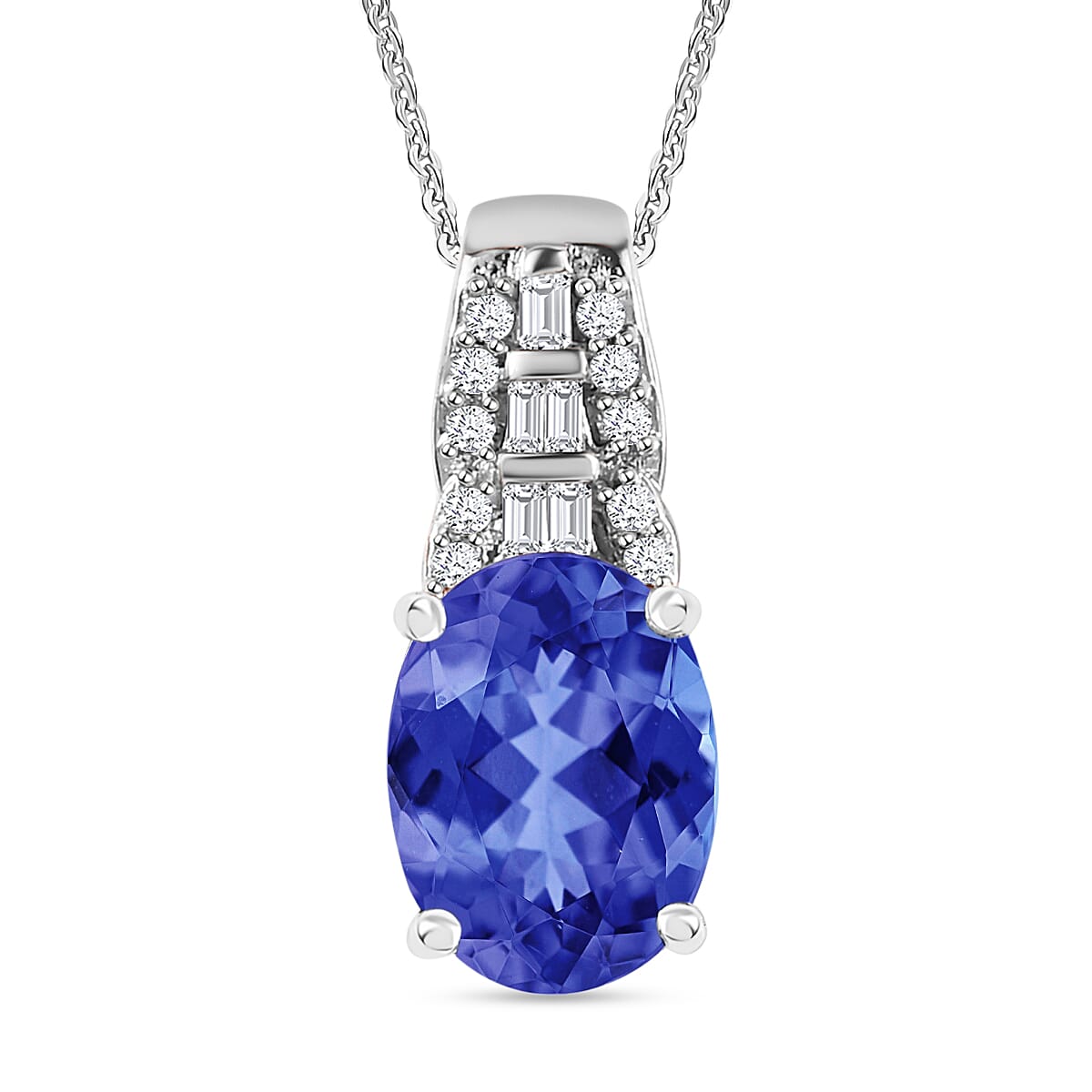 Luxoro AAA Tanzanite and Diamond 1.48 ctw Pendant Necklace in 14K White Gold 20 Inches (Del. in 10-12 Days)