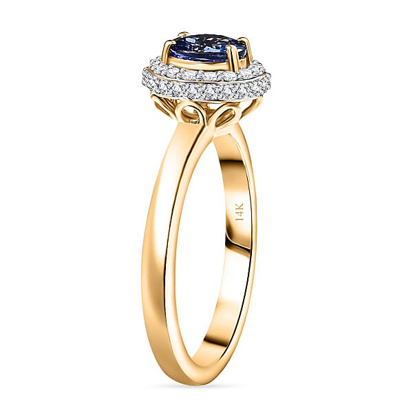 Luxoro AAA Tanzanite And Diamond I2 1.30 Ctw Ring In 14K Yellow Gold 4.00 Grams