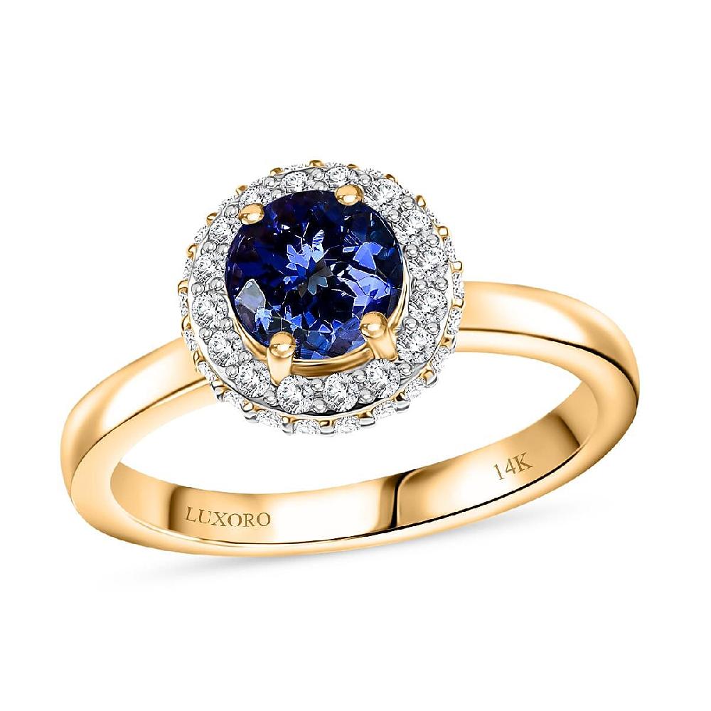 Luxoro AAA Tanzanite and Diamond I2 1.30 ctw Ring in 14K Yellow Gold 4.00 Grams