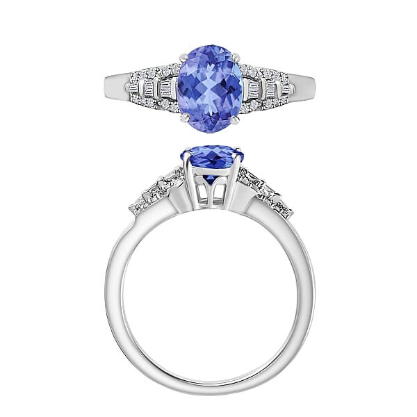 Luxoro AAA Tanzanite And G-H I2 Diamond 1.50 Ctw Ring In 14K White Gold (Del. In 10-12 Days)