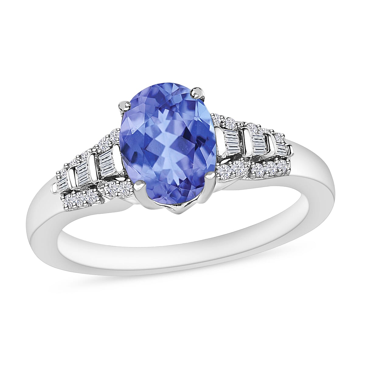Luxoro AAA Tanzanite and G-H I2 Diamond 1.50 ctw Ring in 14K White Gold (Del. in 10-12 Days)