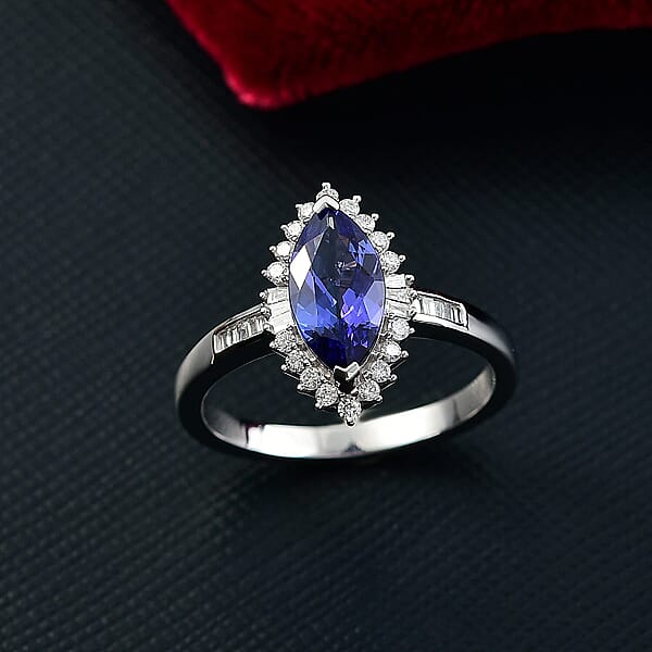 Luxoro AAA Tanzanite And I2 Diamond 2.00 Ctw Helix Nebula Ring In 10K White Gold