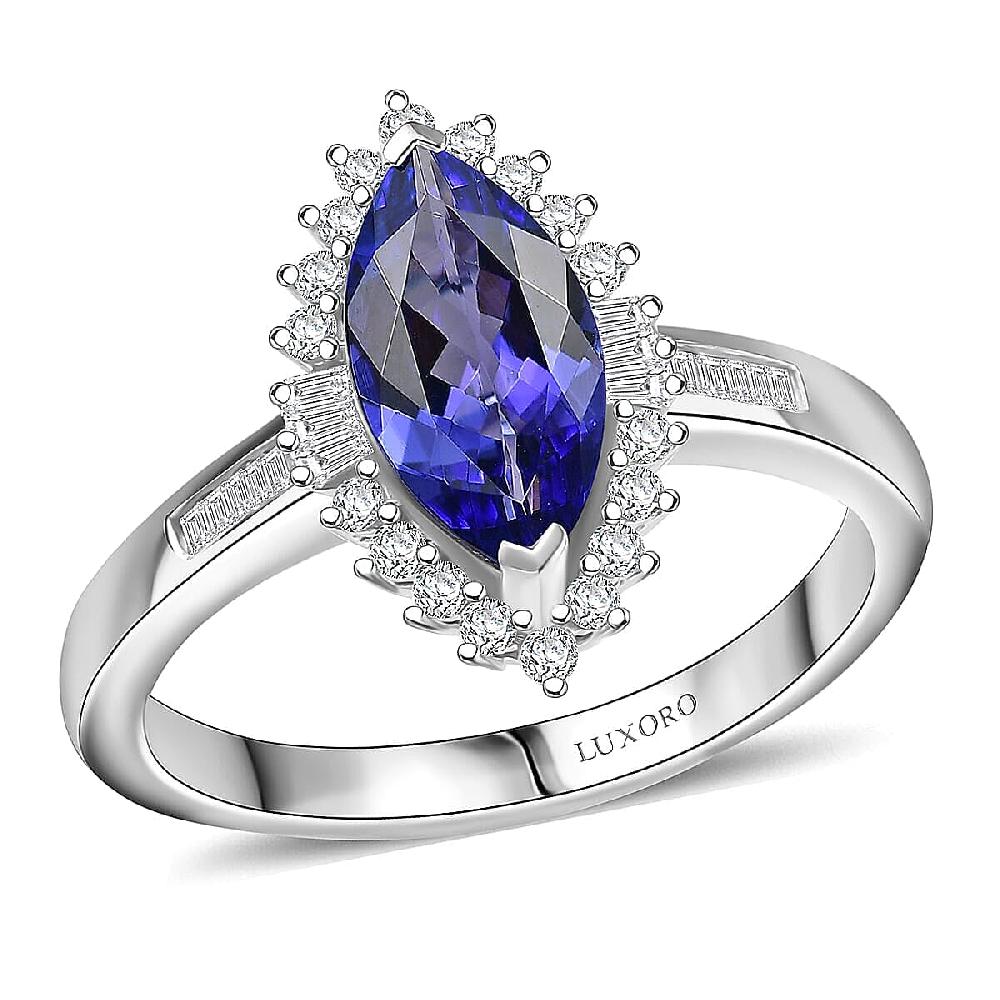 Luxoro AAA Tanzanite and I2 Diamond 2.00 ctw Helix Nebula Ring in 10K White Gold