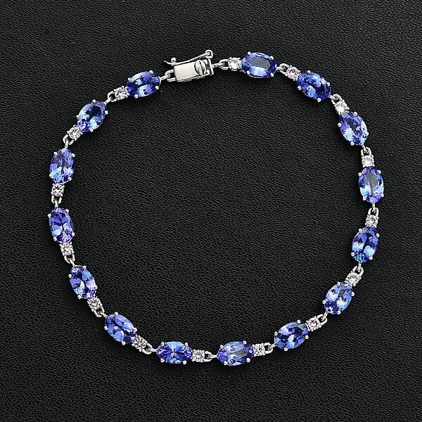 Luxoro AAA Tanzanite And Madagascar Pink Sapphire 7.65 Ctw Link Bracelet In 10K White Gold (6.50 In)