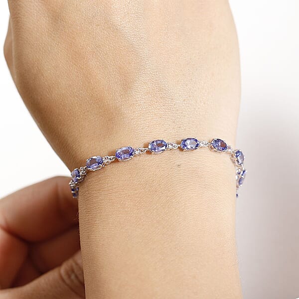 Luxoro AAA Tanzanite And Madagascar Pink Sapphire 7.65 Ctw Link Bracelet In 10K White Gold (6.50 In)