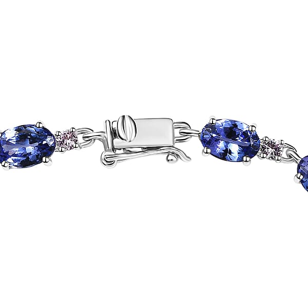 Luxoro AAA Tanzanite And Madagascar Pink Sapphire 7.65 Ctw Link Bracelet In 10K White Gold (6.50 In)