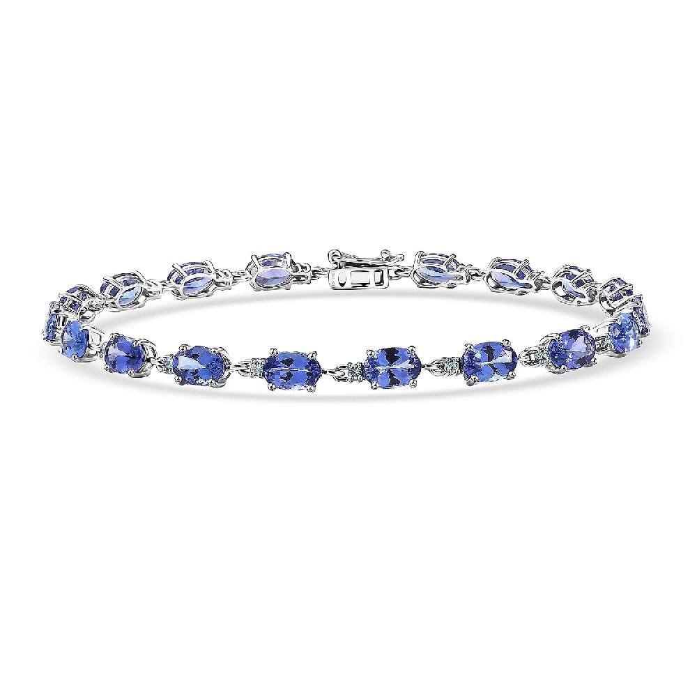 Luxoro AAA Tanzanite and Paraiba Tourmaline 8.85 ctw Ocean Royale Bracelet in 10K White Gold (7.25 In)