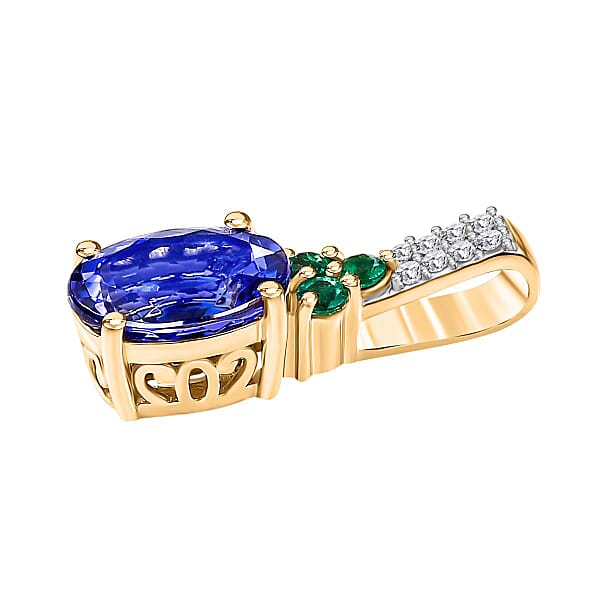 Luxoro AAA Tanzanite Boyaca Colombian Emerald And Diamond I2 1.80 Ctw Ring In 14K Yellow Gold