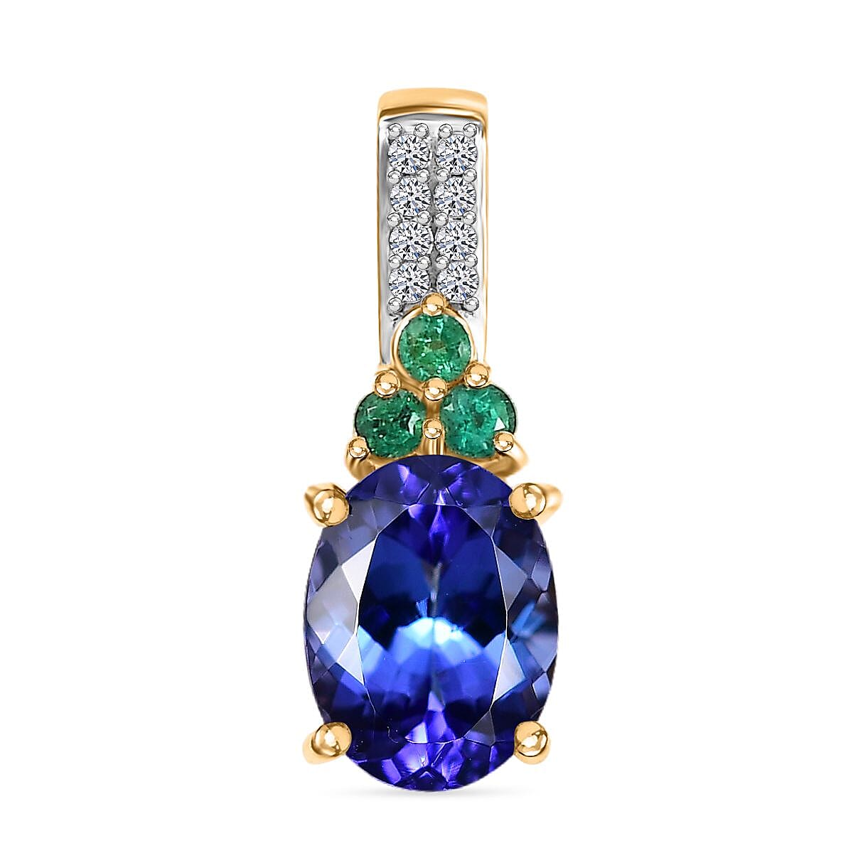 Luxoro AAA Tanzanite Boyaca Colombian Emerald and Diamond I2 1.80 ctw Ring in 14K Yellow Gold