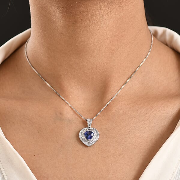 Luxoro AAA Tanzanite Diamond Heart Pendant Necklace In 10K White Gold 2.70 Ctw (20 Inches)