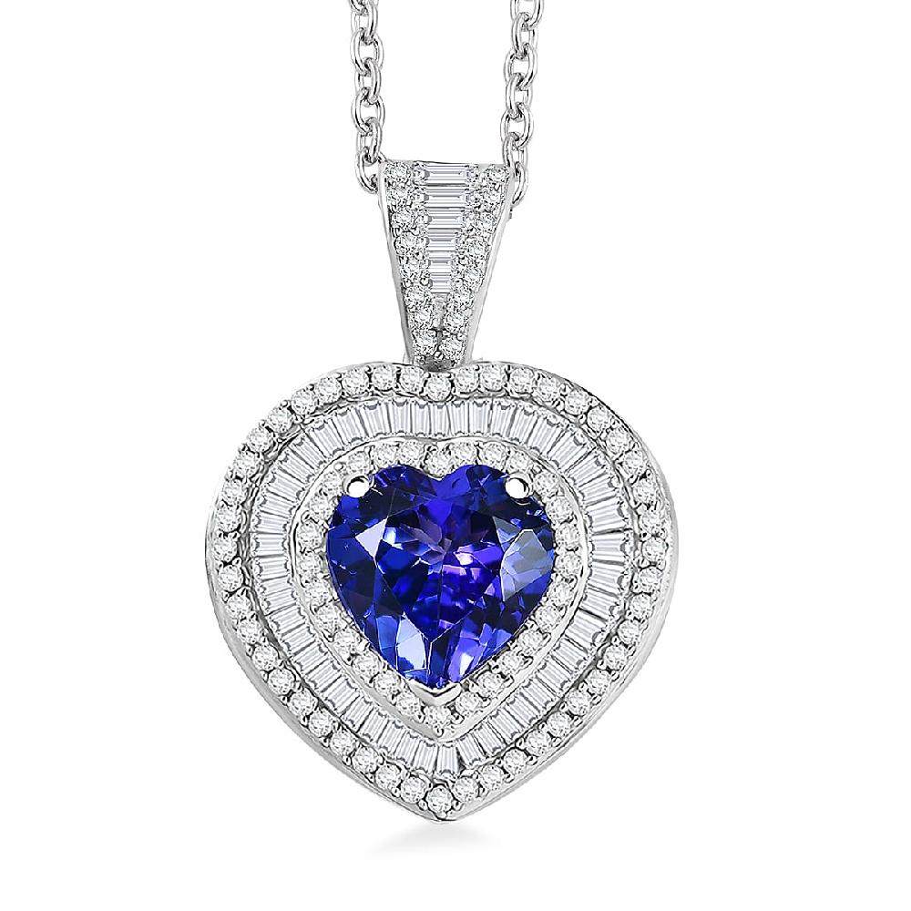 Luxoro AAA Tanzanite Diamond Heart Pendant Necklace in 10K White Gold 2.70 ctw (20 Inches)