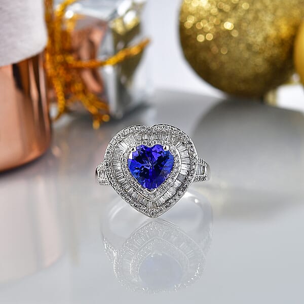 Luxoro AAA Tanzanite Diamond Ring In 10K White Gold 2.70 Ctw