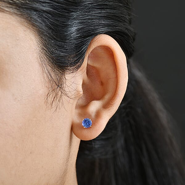 Luxoro AAA Tanzanite Solitaire Stud Earrings In 14K White Gold 1.75 Ctw