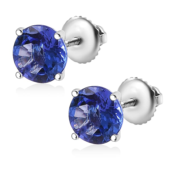 Luxoro AAA Tanzanite Solitaire Stud Earrings In 14K White Gold 1.75 Ctw
