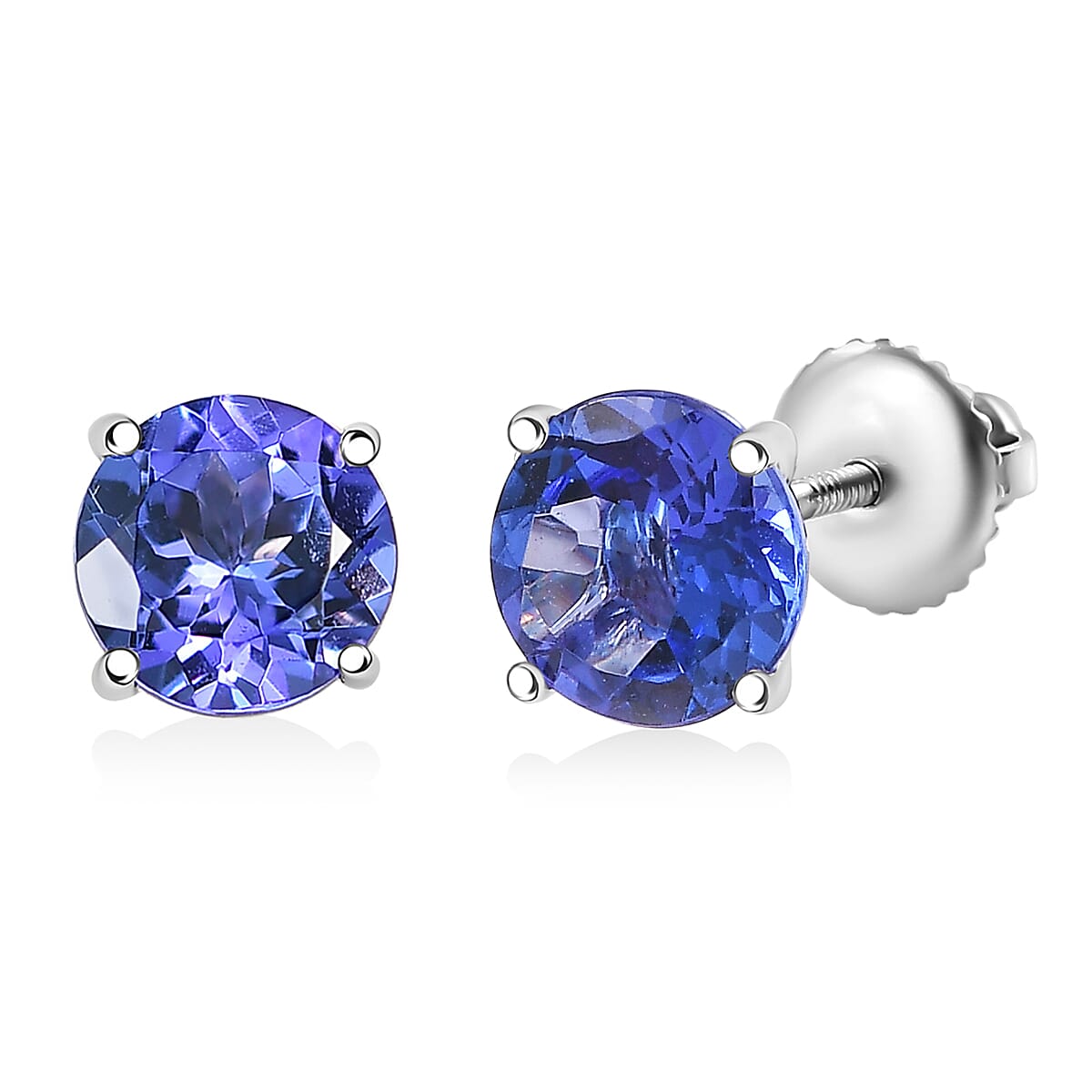 Luxoro AAA Tanzanite Solitaire Stud Earrings in 14K White Gold 1.75 ctw
