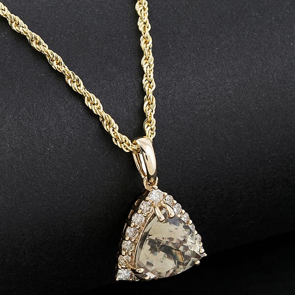 Luxoro AAA Turkizite And G-H I2 Diamond 3.50 Ctw Pendant Necklace 18 Inches In 10K Yellow Gold