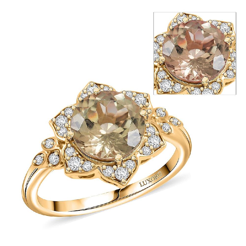 Luxoro AAA Turkizite and G-H I2 Diamond 3.50 ctw Ring in 10K Yellow Gold