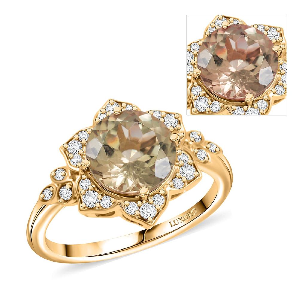 Luxoro AAA Turkizite and G-H I2 Diamond 3.50 ctw Ring in 10K Yellow Gold