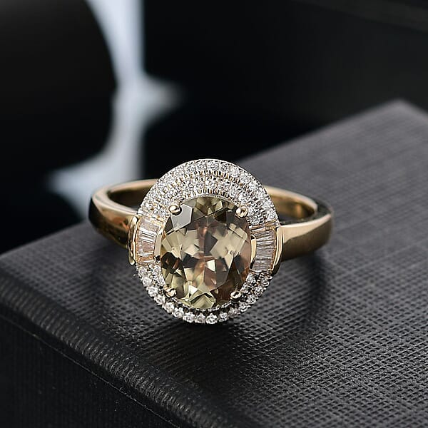Luxoro AAA Turkizite And G-H I2 Diamond 3.55 Ctw Sunlit Majesty Ring In 10K Yellow Gold