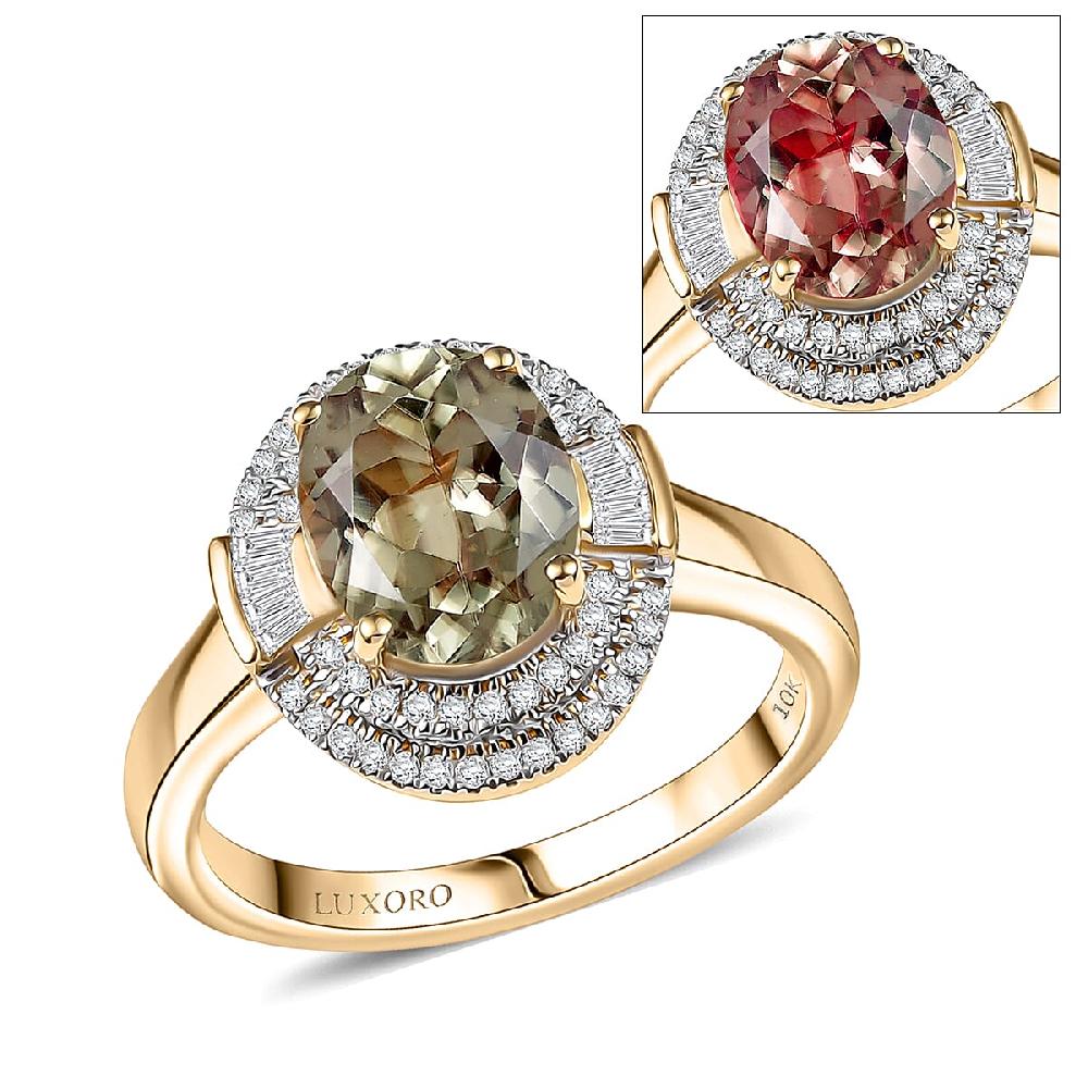 Luxoro AAA Turkizite and G-H I2 Diamond 3.55 ctw Sunlit Majesty Ring in 10K Yellow Gold