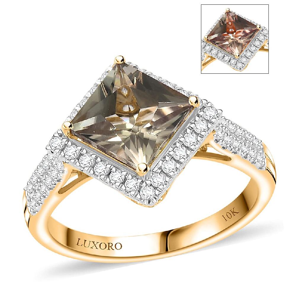 Luxoro AAA Turkizite and G-H I2 Diamond 3.90 ctw Ring in 10K Yellow Gold