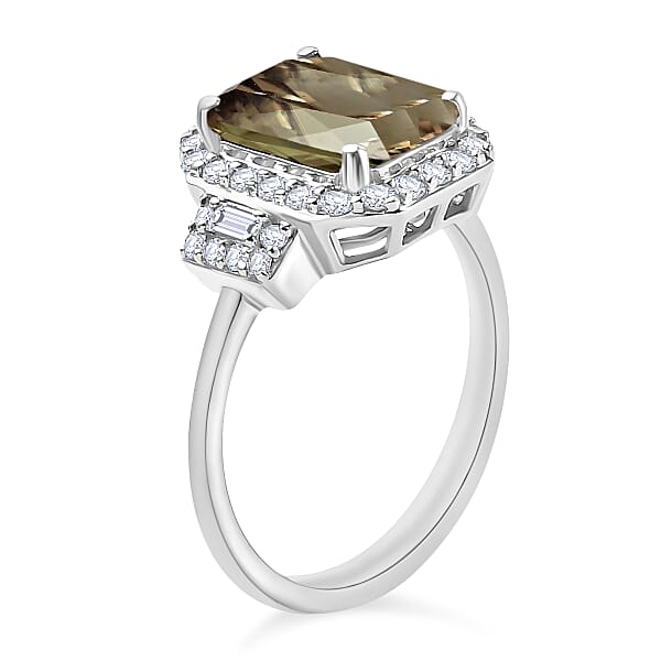 Luxoro AAA Turkizite And G-H I2 Diamond 4.33 Ctw Ring In 14K White Gold (Size 10.0) (Del. In 10-12 Days)