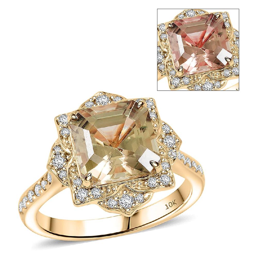 Luxoro AAA Turkizite and G-H I2 Diamond 4.70 ctw Ring in 10K Yellow Gold