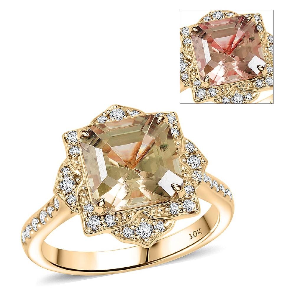 Luxoro AAA Turkizite and G-H I2 Diamond 4.70 ctw Ring in 10K Yellow Gold