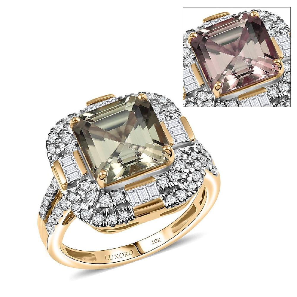 Luxoro AAA Turkizite and G-H I2 Diamond 4.80 ctw Dusk Majesty Ring in 10K Yellow Gold
