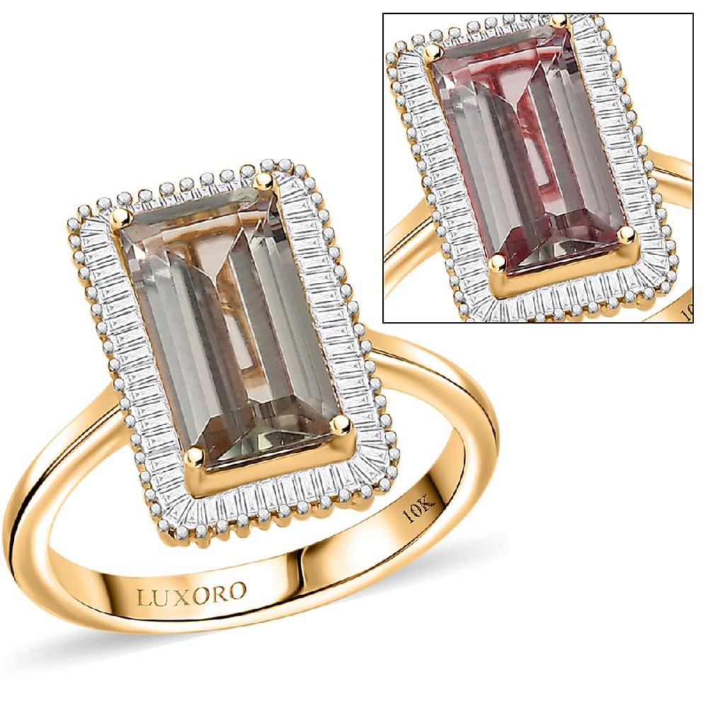 Luxoro AAA Turkizite and I1 Diamond 3.50 ctw Twilight Flare Ring in 10K Yellow Gold