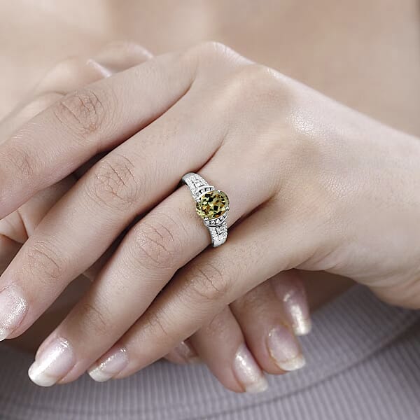 Luxoro AAA Turkizite And I2 Natural Champagne And White Diamond 2.23 Ctw Ring In 14K White Gold (Del. In 10-12 Days)