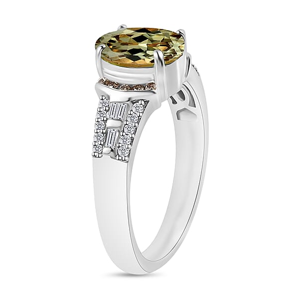 Luxoro AAA Turkizite And I2 Natural Champagne And White Diamond 2.23 Ctw Ring In 14K White Gold (Del. In 10-12 Days)