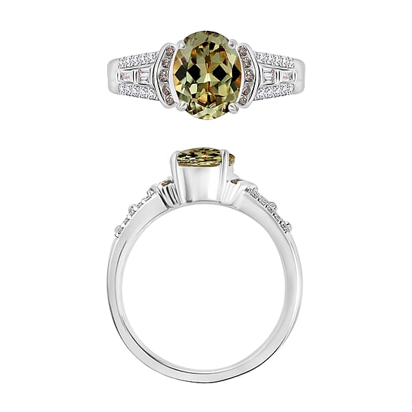 Luxoro AAA Turkizite And I2 Natural Champagne And White Diamond 2.23 Ctw Ring In 14K White Gold (Del. In 10-12 Days)