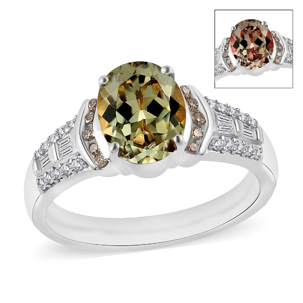 Luxoro AAA Turkizite and I2 Natural Champagne and White Diamond 2.23 ctw Ring in 14K White Gold (Del. in 10-12 Days)