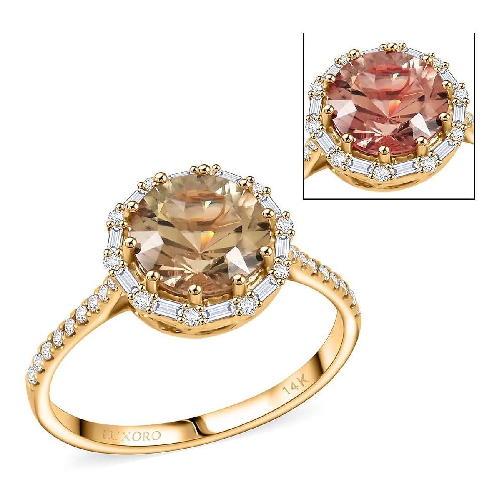 Luxoro AAA Turkizite and White Diamond I2 3.50 ctw Ring in 14K Yellow Gold