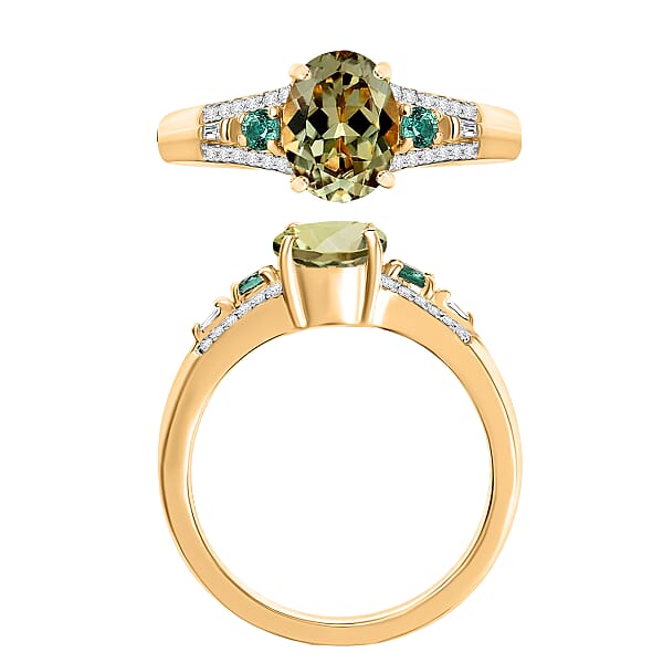Luxoro AAA Turkizite Boyaca Colombian Emerald And G-H I1 Diamond 1.82 Ctw Ring In 14K Yellow Gold 1 (Del. In 10-12 Days)