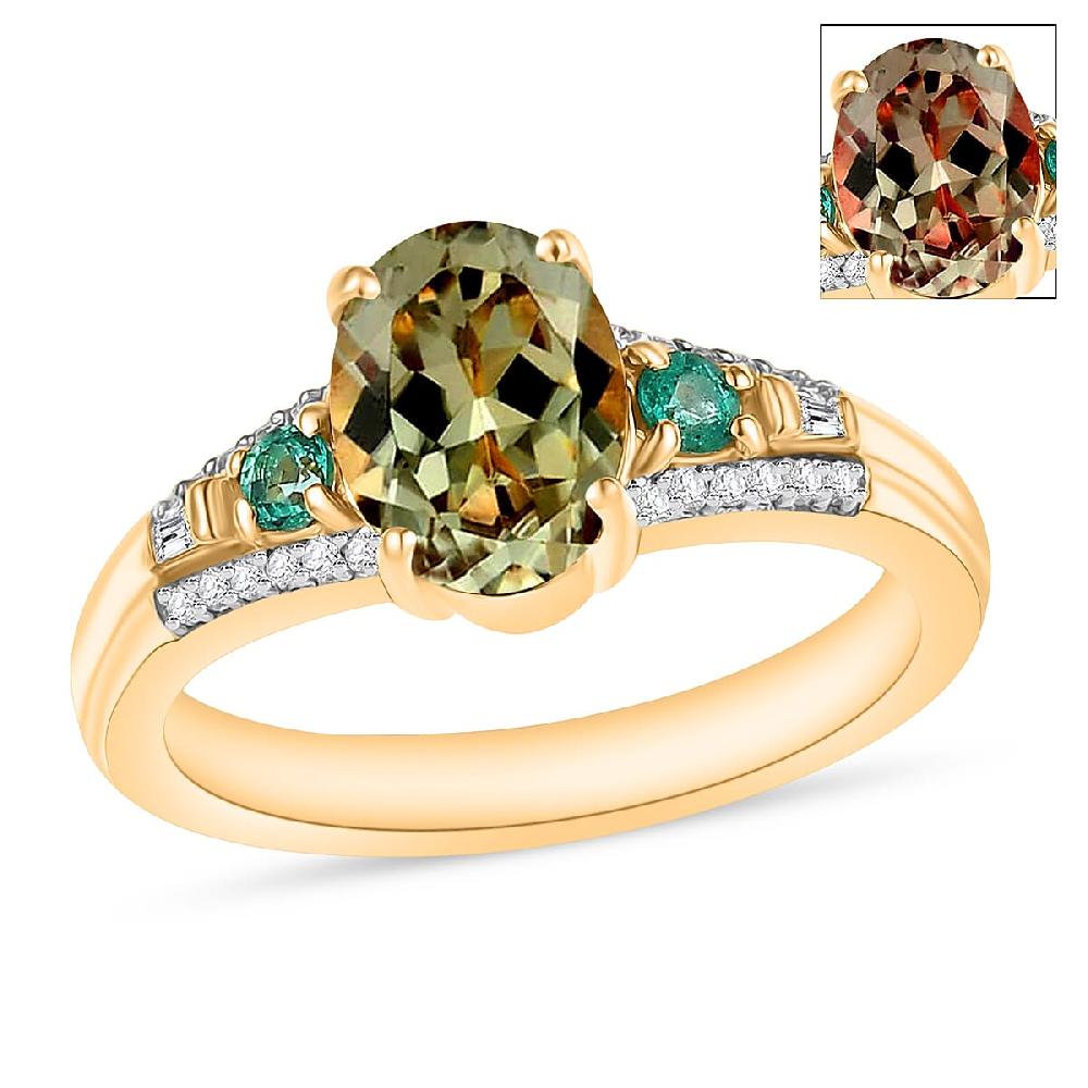 Luxoro AAA Turkizite Boyaca Colombian Emerald and G-H I1 Diamond 1.82 ctw Ring in 14K Yellow Gold 1 (Del. in 10-12 Days)