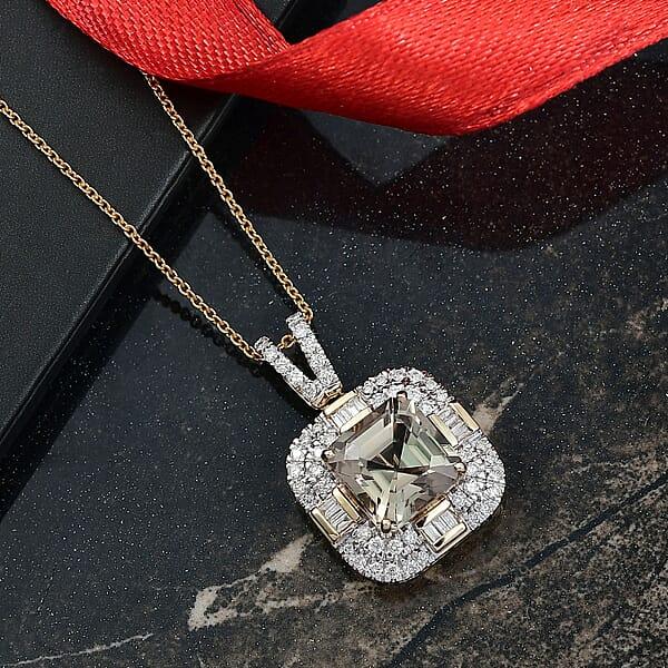 Luxoro AAA Turkizite Diamond Pendant Necklace In 10K Yellow Gold 4.60 Ctw (20 Inches)